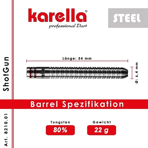 Steeldart Karella ShotGun silver 80% Tungsten, 24g