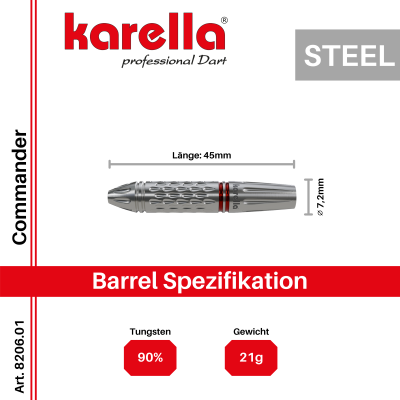Steeldart Karella Commander, silber, 90% Tungsten, 21g